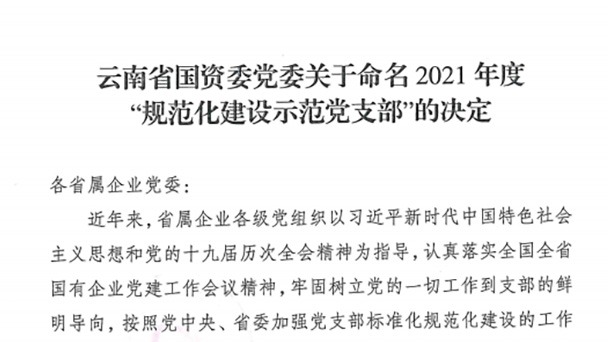 热烈祝贺！云煤（拉斯维加斯官网）集团所属2个党支部被命名为省国资委2021年度“规范化建设树模党支部”